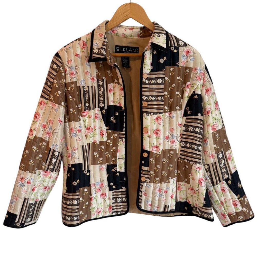 Silkland Vintage Floral Patchwork Quilted Jacket, Size Petite Large